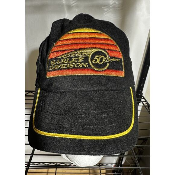 VTG Harley Davidson Motorcycle 50th Daytona Snapback Mesh Trucker Cap Hat USA - Picture 2 of 6